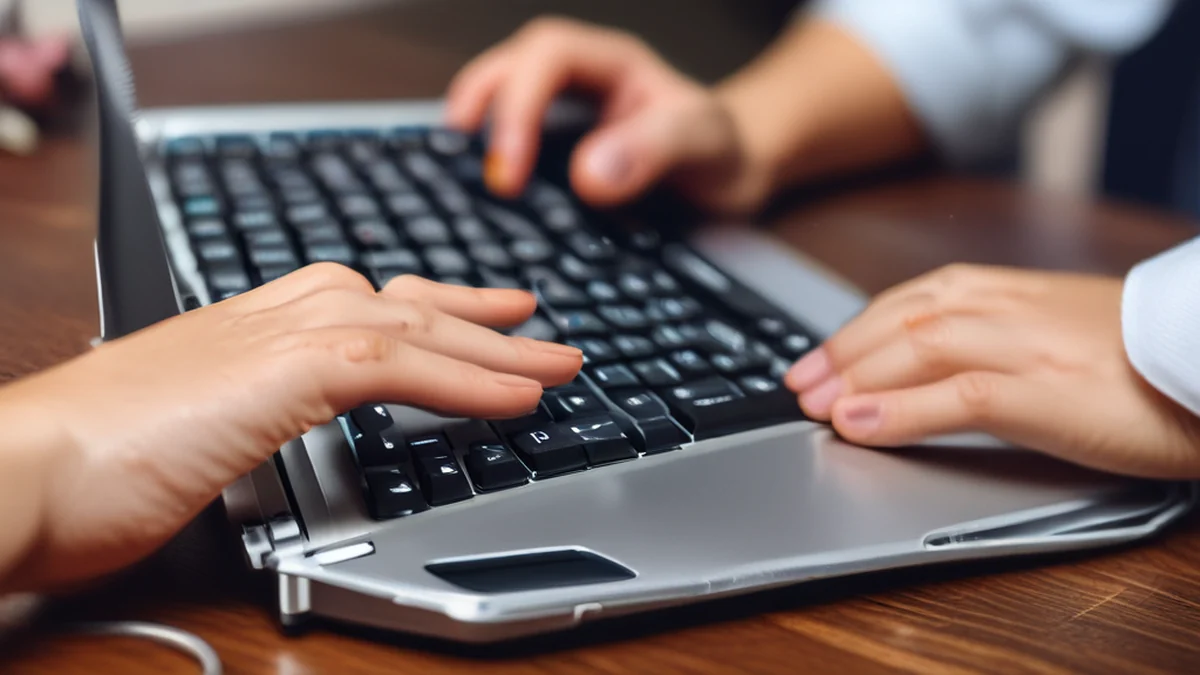 Person working on a high-end laptop with a sleek design and a glowing screen.