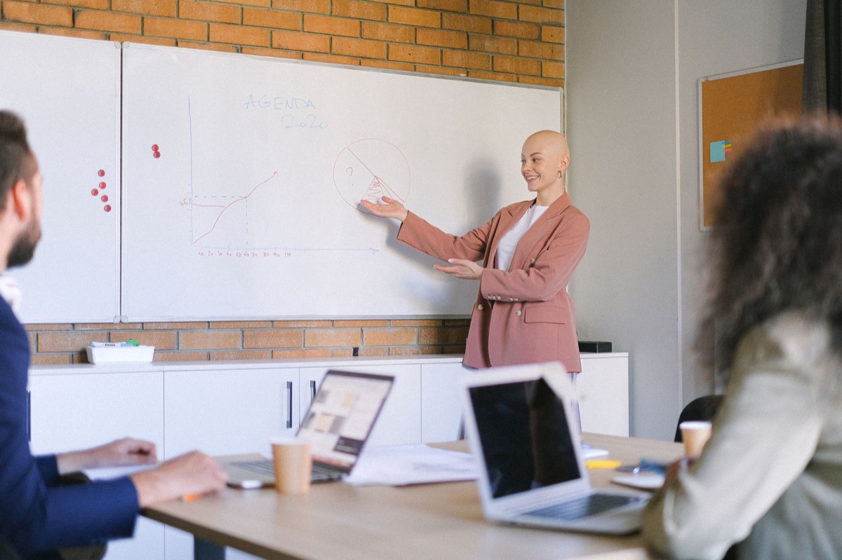 Medizinisches Büro mit Whiteboard und Team