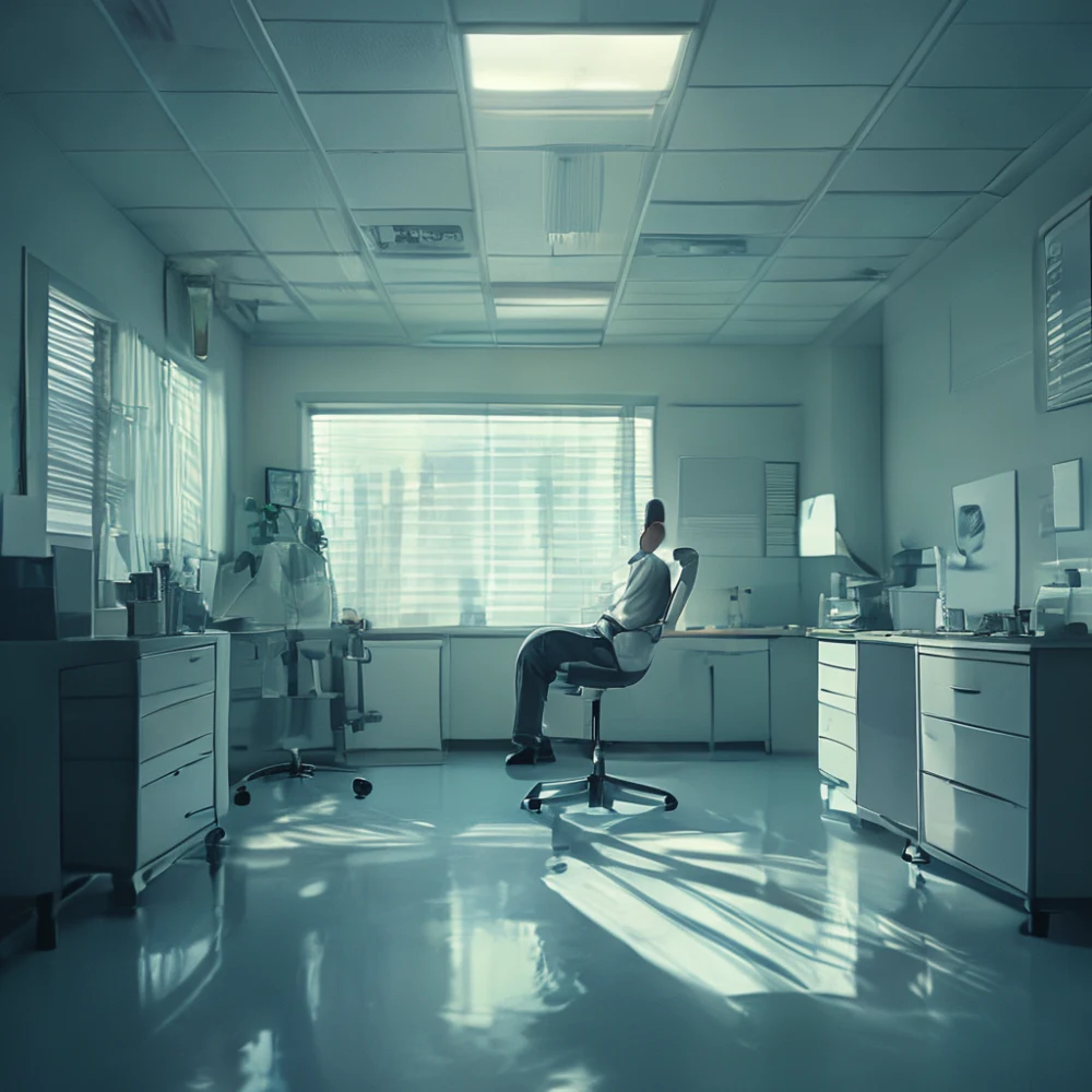 Doctor's office interior with medical equipment and examination table