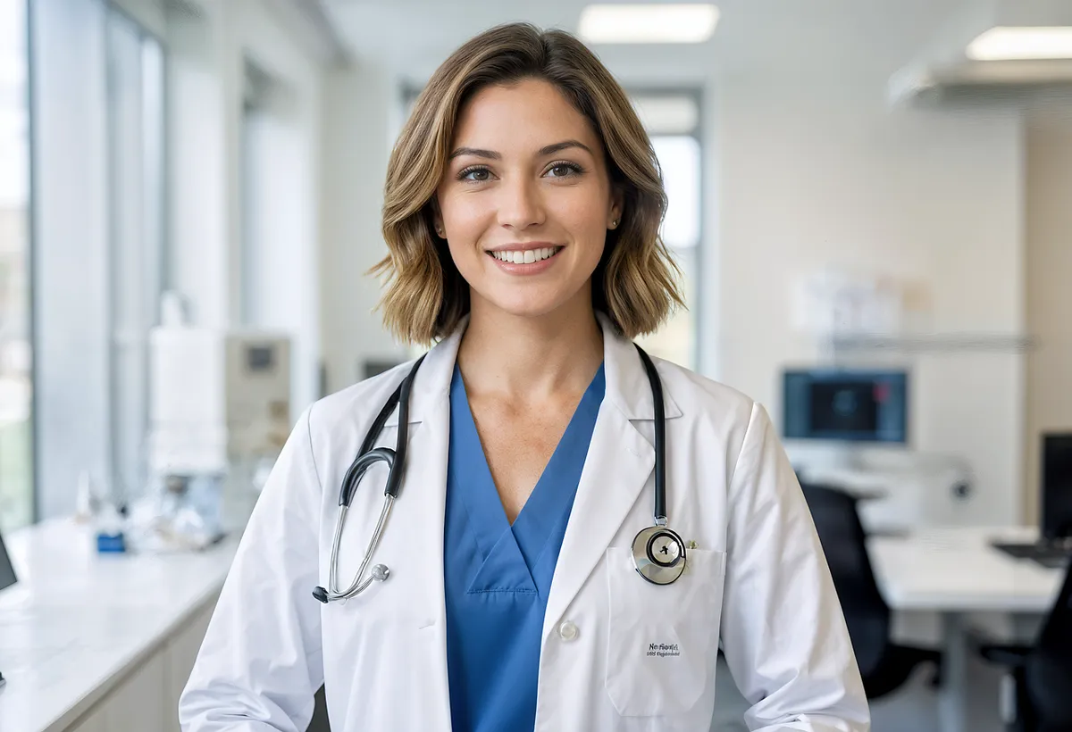 ai generated, doctor, hospital, stethoscope, healthcare, clinic, laboratory, woman, nurse, uniform, treatment, medical center, checkup, doctor's office, medicin